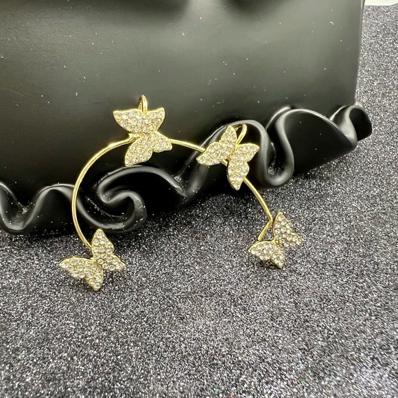 New Gold Butterfly Ear Cuff - No Piercings Needed - w/ Crystal Accents Left Cuff - Picture 9 of 16